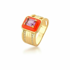 Anel larnja lavanda banho ouro 18k