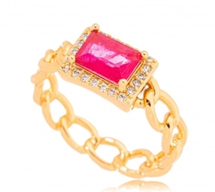 Anel elo pedra pink banho ouro 18k