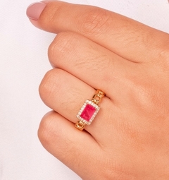 Anel elo pedra pink banho ouro 18k - comprar online