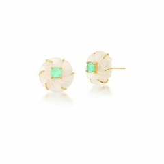 BRINCO FLOR COM CRISTAL TURMALINA BANHADO A OURO
