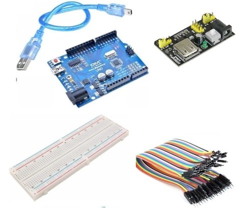 kit Arduino Uno R3 + Protoboard 830 + Cables + Fuente