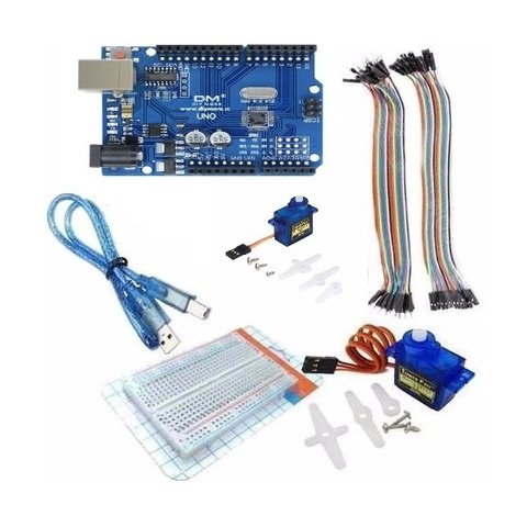 Kit Arduino Uno R3 Atmega328 Protoboard 2 Servos Cables