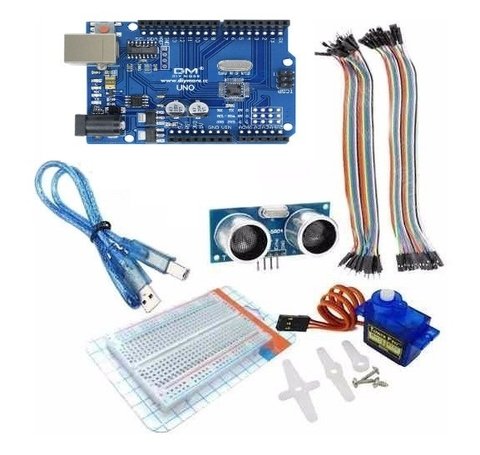 Kit Arduino Uno R3 Atmega Protoboard Sr04 Servo Cables