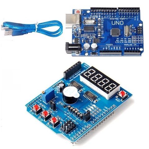 Kit Shield Multifuncion + Arduino uno + Cable Ideal Principiantes