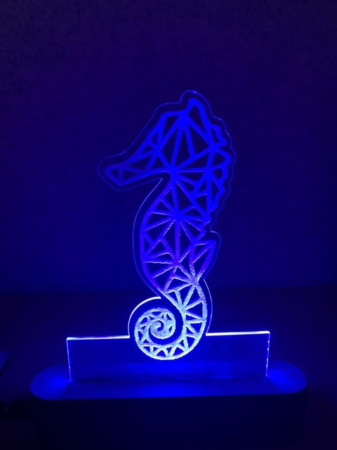 Luminaria de acrilico led azul cavalo marinho