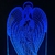 Luminária de acrílico em forma de anjo iluminada em azul.