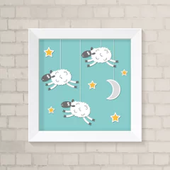Quadro Infantil Ovelhas e Estrelas