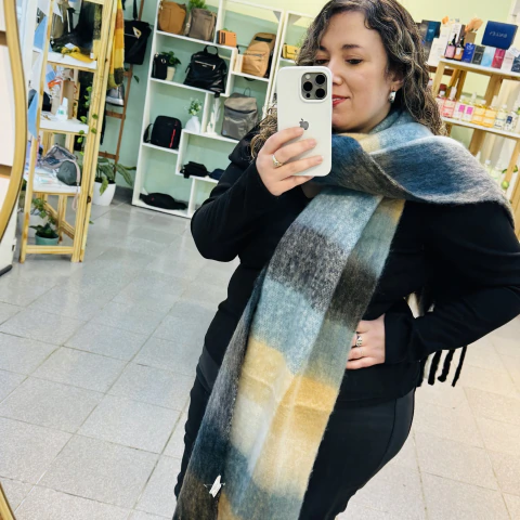 Bufandon Nube Azul, Celeste, Blanco y Beige