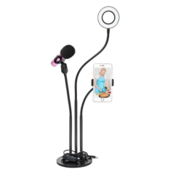 SOPORTE CON BASE P/ CELULAR + LUZ LED Y SOPORTE MICROFONO SEISA HX-D03 streaming - tienda online