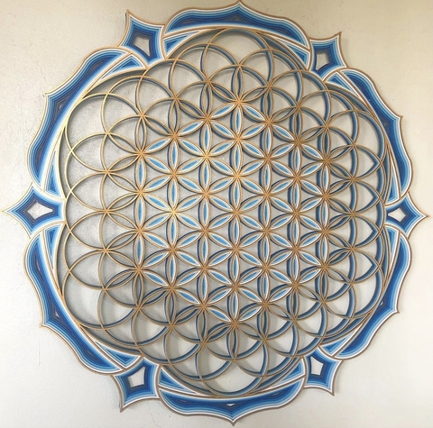 Flower of Life (Blue, White and Golden Gradient)