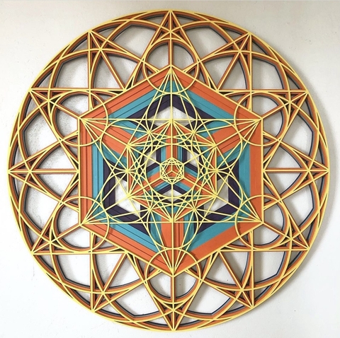 The Metatron Cube (Violet, Green, Orange and Yellow Gradient)
