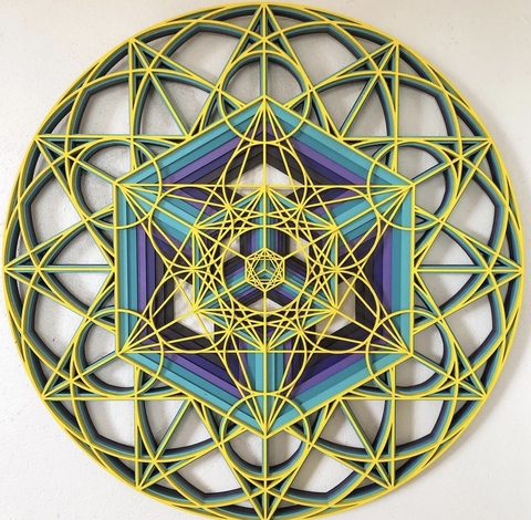The Metatron Cube (Violet, Green and Yellow Gradient)