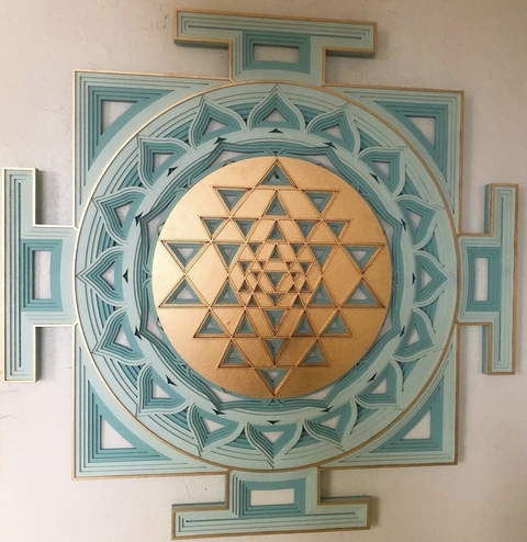 Shri Yantra (Sea Green and Golden Gradient)