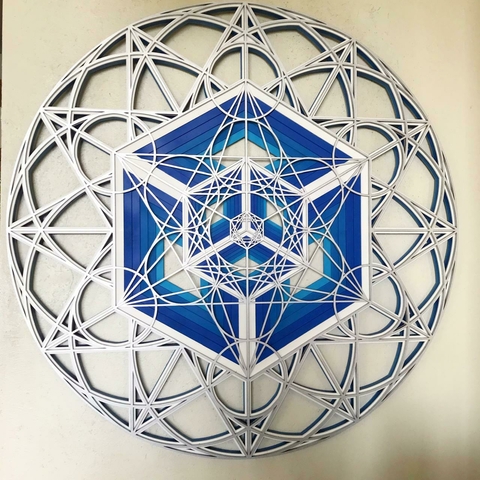 The Metatron Cube (Blue, White and Silver Gradient)