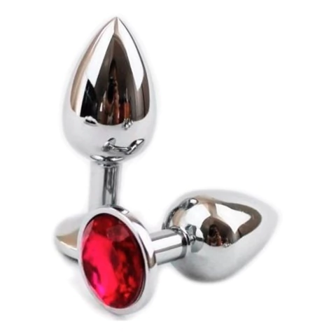 PLUG ANAL AÇO INOX "M" PEDRA REDONDA VERMELHA - comprar online