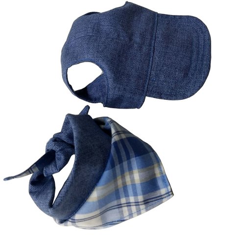 Kit Boné Azul + Bandana Dupla Face Azul Xadrez