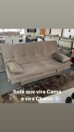 Sofá que vira Cama e Chaise Tecido Suede