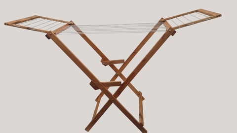 Tender CAMPUS9 plegable de madera de eucalipto con alas y sogas para colgar ropa