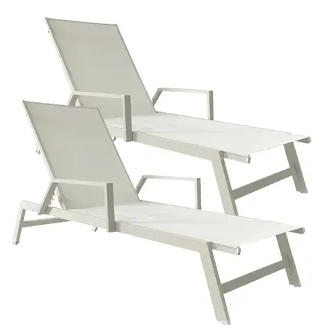 Set x2 Reposera Krabi C/apoyabrazos Exterior Aluminio Color Blanco