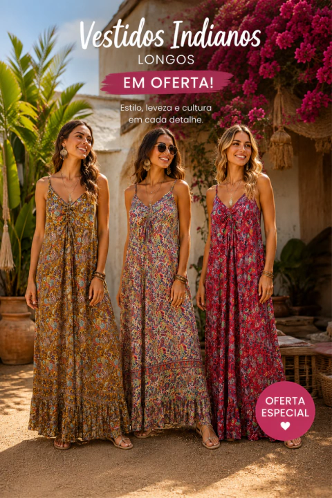 VESTIDO LONGO INDIANO ESTAMPADO