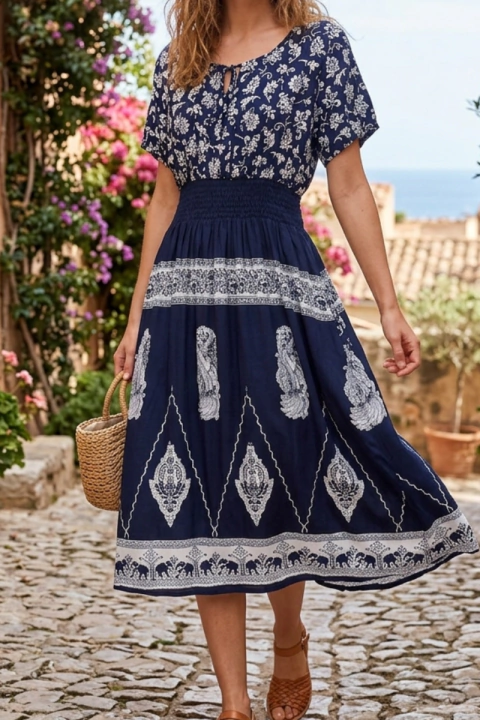 VESTIDO INDIANO MIDI EM VISCOSE