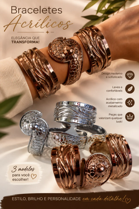 BRACELETE EM ACRÍLICO METALIZADO