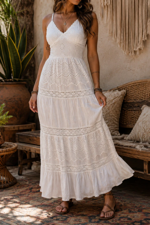 VESTIDO INDIANO LONGO BRANCO 100% ALGODÃO