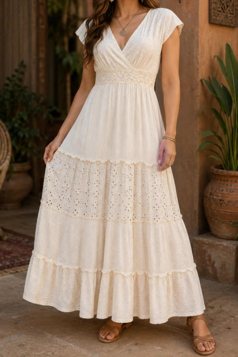 VESTIDO INDIANO LONGO 100% ALGODAO CRU