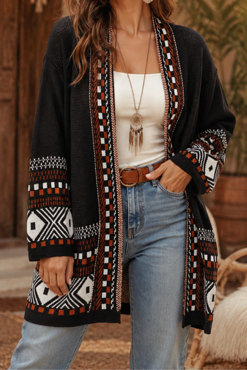 CARDIGÃ TRICÔ BOHO ÉTNICO