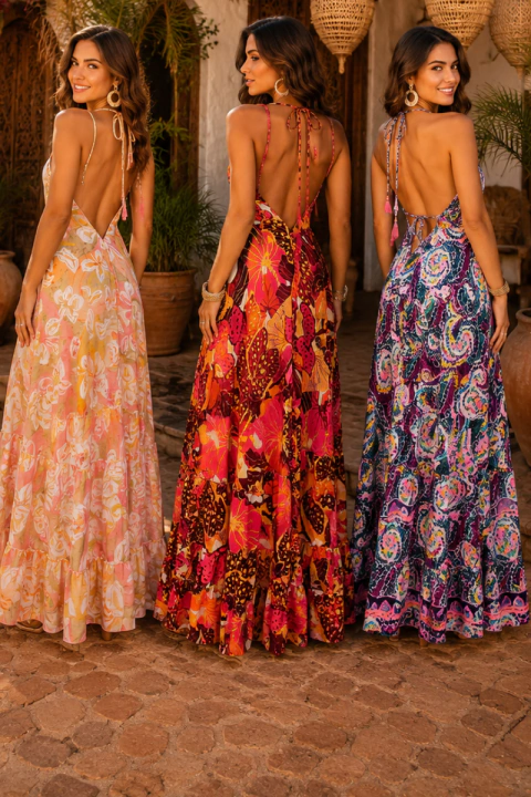 VESTIDO LONGO INDIANO ESTAMPADO-COSTA NUA