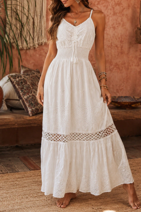 VESTIDO INDIANO LONGO BRANCO 100% ALGODÃO