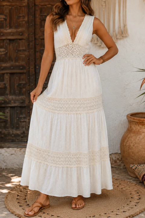 VESTIDO INDIANO LONGO BOHO 100% ALGODAO CRU