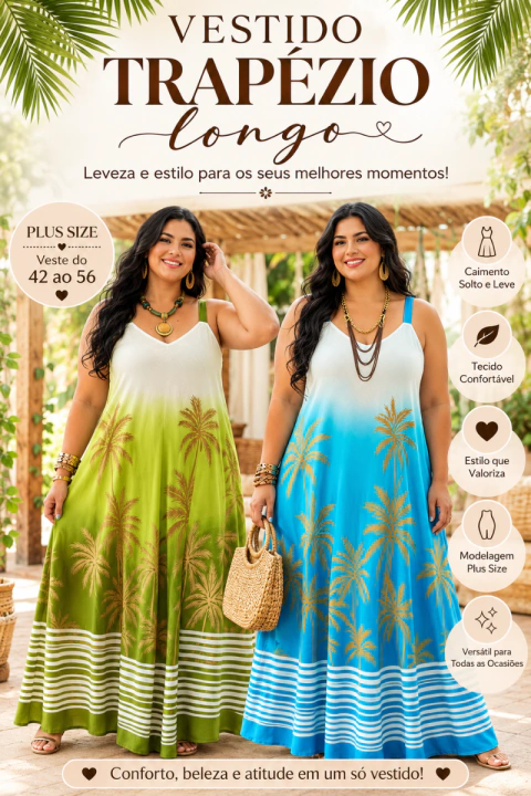 VESTIDO INDIANO TRAPÉZIO-PLUS SIZE ESTAMPADO