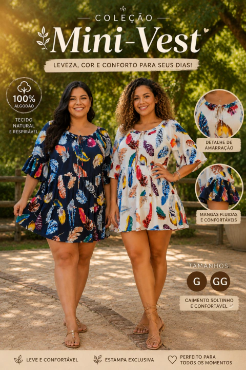 VESTIDO CURTO-MINI VESTE ESTAMPA DE PENAS