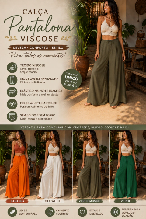 CALÇA PANTALONA EM VISCOSE