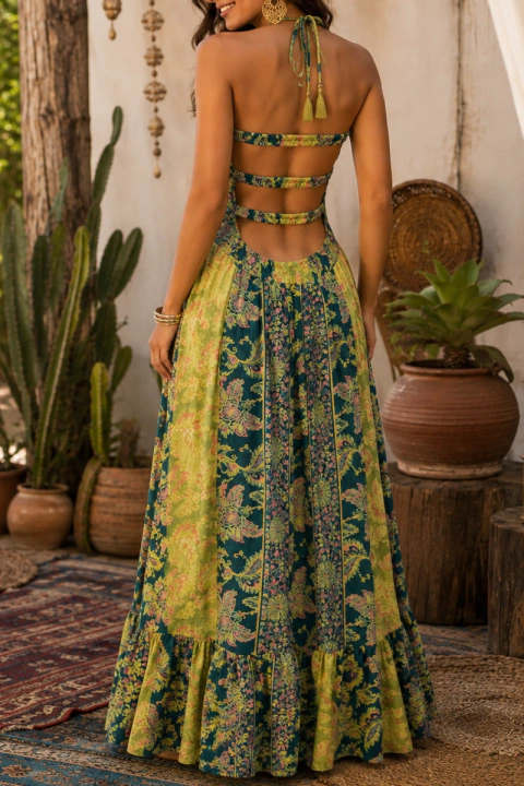 VESTIDO LONGO INDIANO ESTAMPADO -ESTILO BOHO
