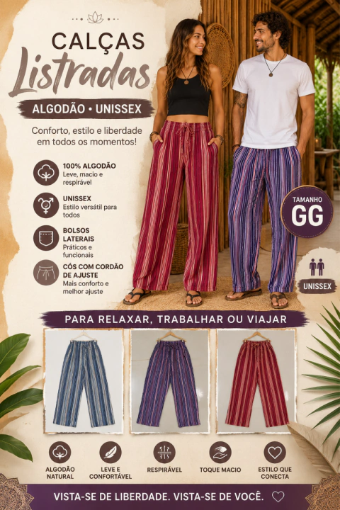 CALÇA LISTRADA DE ALGODÃO UNISSEX