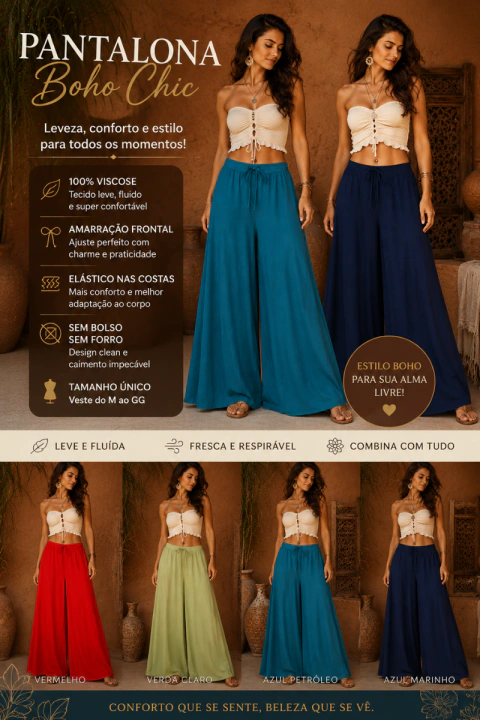 CALÇA PANTALONA EM VISCOSE