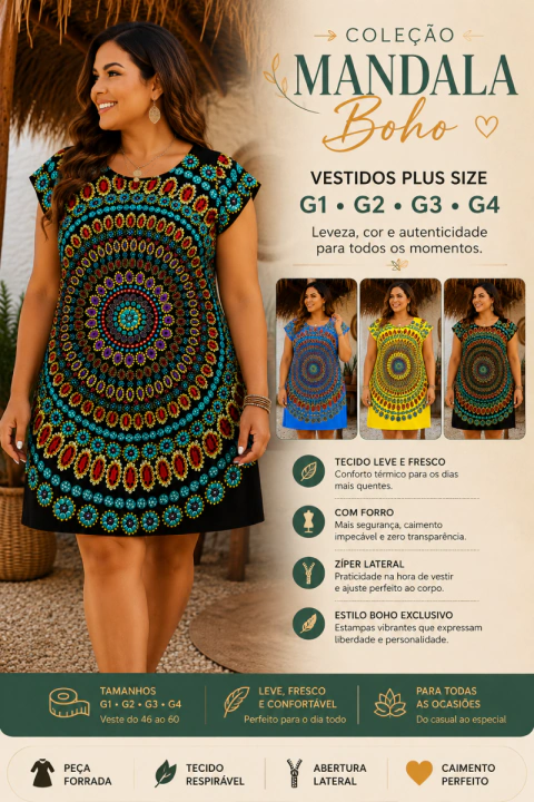VESTIDO INDIANO CURTO PLUS SIZE MANDALA