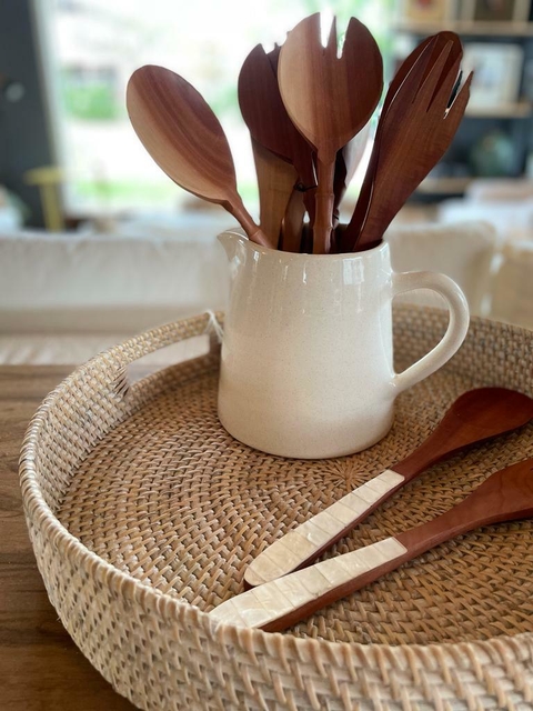 Set cubiertos de madera y nácar para ensalada