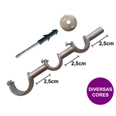 Suporte de Parede Triplo para Varão de Cortina de 28mm e 19mm com 2,5cm no meio e 2,5cm de Haste - Diversas Cores