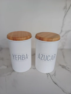 Combo "Yerba y Azúcar " con tapa de madera - Las Fola Deco