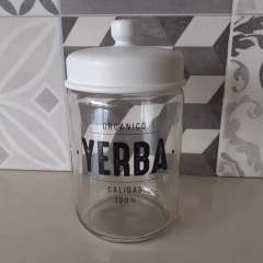 Tarro de vidrio "YERBA" (blanco/negro)