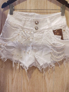 Short branco c/ pérolas Ref;22295