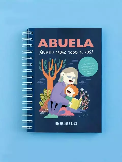 Portada del diario 'Abuela ¡Quiero saber todo de vos!', con ilustraciones de una abuela leyendo a un niño en un entorno natural.