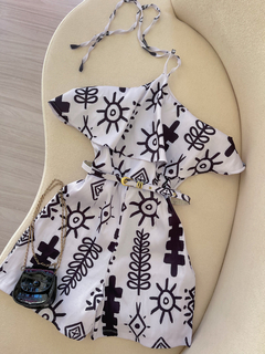Macaquinho babado + cinto - estampado - comprar online