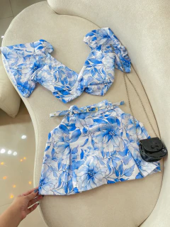 Conjunto short saia + cintinho estampado