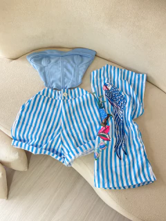 Kimono + short + top estampado - comprar online