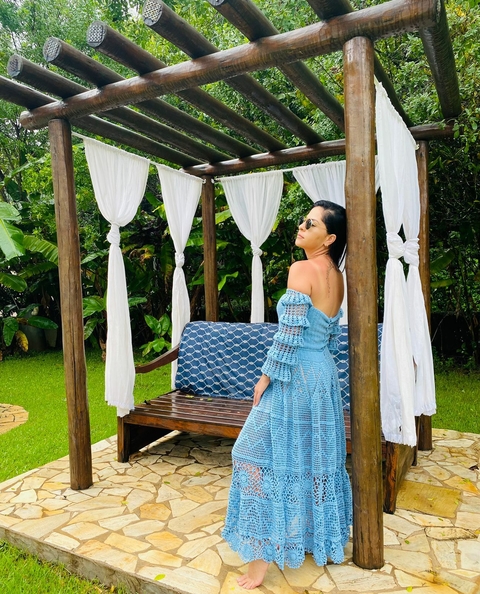 Vestido Veveta Azul Crochê