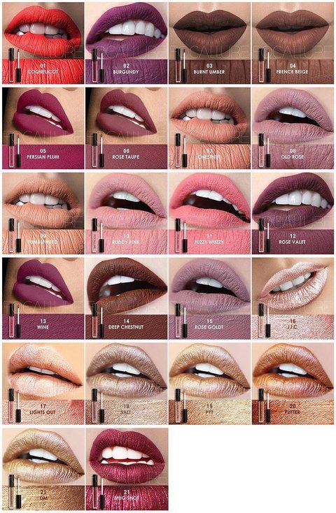 Batom Líquido Mineral Longa Duração à Prova D'água - 25 cores Matte e Metálica